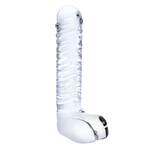 8" Realistic Ribbed Glass G-Spot Dildo with Balls