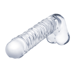 8" Realistic Ribbed Glass G-Spot Dildo with Balls