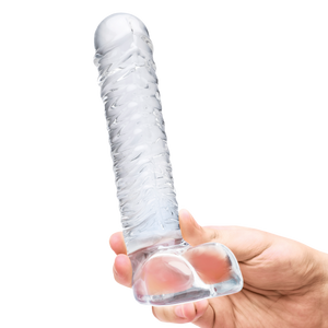 8" Realistic Ribbed Glass G-Spot Dildo with Balls