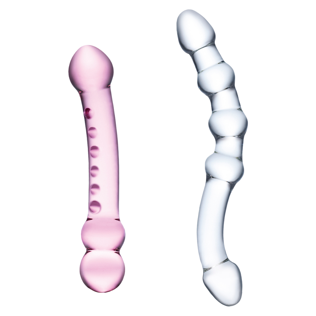 2PC Double Pleasure Glass Dildo Set