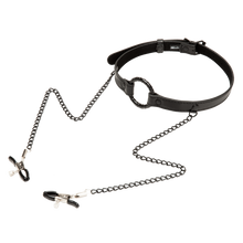 Restrained Open Mouth Gag with Nipple Clips