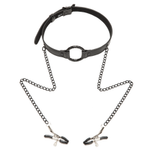 Restrained Open Mouth Gag with Nipple Clips